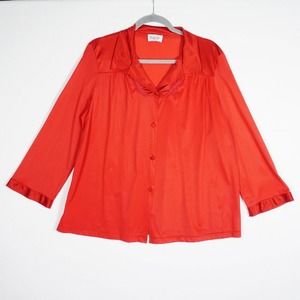 Vanity Fair Vintage Top Women Medium Sheer Chiffon Embroidered Neck 90s Y2K